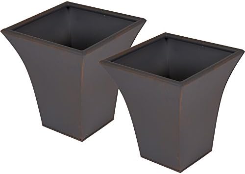 TWO PACK Luna Premium Metal Indoor Outdoor Planter Brushed Rustic Effect Royal Grey 37 x 37 x 41 cm