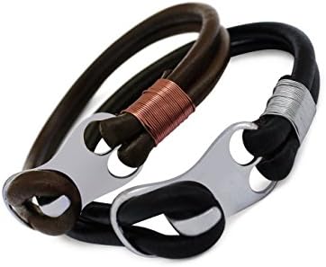 Rugged Vintage Bracelet Genuine Black Leather Siver Wire Wrap Brown Copper &amp; Alloy Hook Clasp Durable Stylish Handmade Ezina Designs 9" 60 Day Satisfaction Guarantee (Black &amp; Brown)