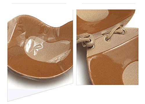 wiederverwendbar Sexy Mango Form selbstklebend trägerlos Silikon BHs Tief V-Rückenfrei, Pad unsichtbar Push-Up BH Stay Kordel Nubra-mit Verschluss vorne für Lady Damen und Mädchen - 5