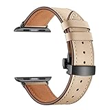Happy Event Schwarze Schmetterlingsschnalle Lederarmband für Apple Watch 4 40mm (Beige)