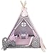 Produktbild Kinder Teepee Tipi Set für Kinder Spielzeug drinnen draußen Spielzelt Zelt Tipi-Set Indianer Indianertipi mit Fenster usw. Tipi mit und ohne Zubehör erhältlich (Tipi mit Elementen, Rosaner Hase)