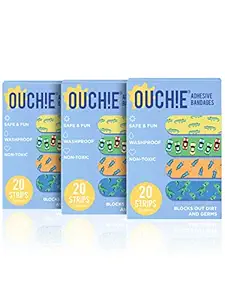 Aya Papaya Ouchie Non-Toxic Printed Bandages Combo Set Of 3 (3 X 20= 60 Pack )- (Blue)