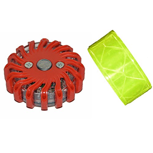 Preisvergleich Produktbild LED Warnblinkleuchte mit Reflektorband Rundumleuchte Warnblinklampe Pannenleuchte inkl. Batterienals Ergänzung zum Warndreieck.Mit Magnet und 16 LED`s und 9 verschiedene Licht-Varianten (1 Stück)