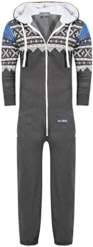Oska Onesie Kids Youths Boys Unisex Original 1on1 Aztec Print Zip Up Onesie Hooded Jumpsuit Sleep Wear all in one Playsuit (Age 13/14, Charcoal Grey)
