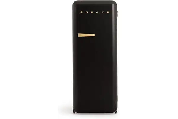 CREATE / RETRO FRIDGE 150 WOOD/Frigorífico negro maneta madera con congelador 281L / 102W, bajo consumo, diseño vintage, 150cm, 3 estantes, regulador temperatura, botellero, 60x60x150cm