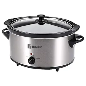 Bergner Elite Stainless Steel Electric Slow Cooker 320W, 6 Liter, Grey, Special Slow Cook Recipe Book by Chef?Vikas?Khanna