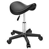 Yaheetech Black PU Leather Swivel Hydraulic Saddle Stool Adjustable Gas Lift Bar for Spa Salon Manicure Tattoo with Wheels
