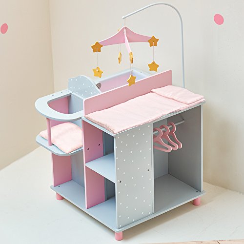 Olivia's Little World - Baby Doll Furniture | Baby Changing Station with Storage (Grey Polka Dots)