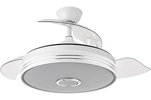 FABRILAMP ESPARTA Ventilador de techo con luz led, motor DC, color blanco, aspas retráctiles, mando a distancia, temporizador, memoria de luz, 3 tonalidades y 6 velocidades