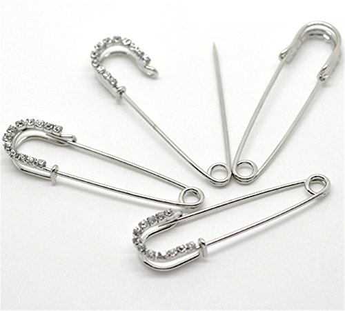 ZALAGO 10 Silberfarbe Strass Schmucknadel Sicherheitsnadel Brosche 6.5×1.8cm - 3