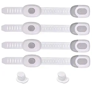 KitschKitsch 4pcs Magnetic Flexible and Adjustable Baby Infant Child Proofing Safety Locks Latches Door Cupboard Cabinet Fridge Drawer Locks with 2 Magnetic Keys (White)