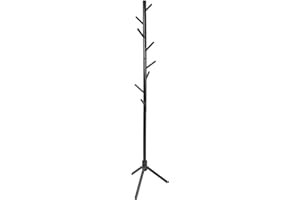 Harbour Housewares Black Wooden Coat Rack Stand with 8 Hooks - Hall Tree Entryway Storage Floor Freestanding Coat Stand for Clothes, Jackets, Bags, Hats