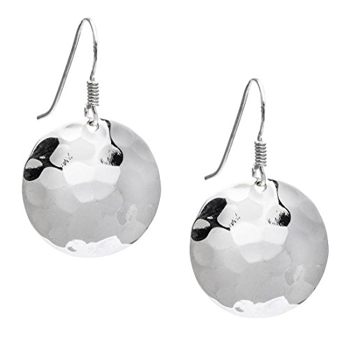 SilverlyWomen's 925 Sterling Silver Hammered 18 mm Round Disc Dangle Earrings