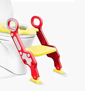 GOCART WITH G LOGO Portable Adjustable Foldable Potty Training Seat with Ladder for Kids (Red)