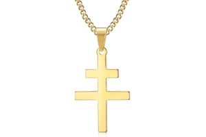 BOBIJOO Jewelry - Pendentif Collier Croix de Lorraine Patriarcale D'Anjou Résistance Française Acier Or Doré Plaqué