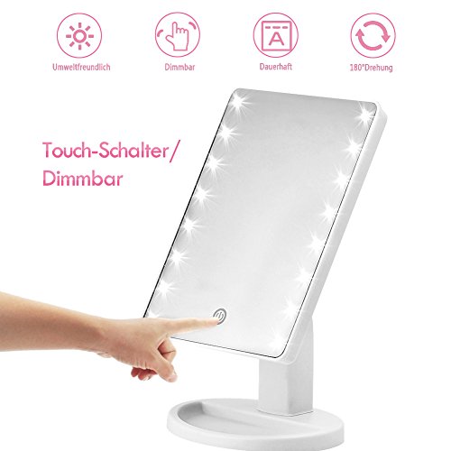 KYG USB Ladeanschluss Make up Spiegel 16 LEDs,Dimmerbar,Touch Schalter Schminkspiegel,batteriebetrieben Beleuchtet Kosmetikspiegel Weiß - 2