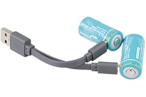 Wiby 2 Batterie Ricaricabili 1,5V CR123A da 3100mWh e 850mAh al Litio | Ricarica USB-C Rapida + Cavo 4-in-1 | Tensione Costante | BMS Integrato | Ultra-leggere