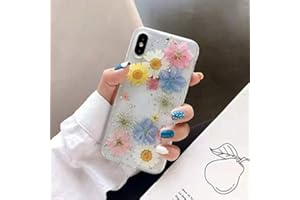 Emlivi Custodia protettiva in silicone trasparente per iPhone 11 con vero fiore, resistente agli urti, 6,1"