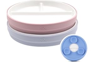 Elk and Friends Kids 6.7” Porcelain White Divided Plates with Silicone Suction Sleeves | Suitable for Babies/Toddlers | Microwave & Dishwasher Safe | Stay Put Dinnerware | Snack Dishes | 2 Pack