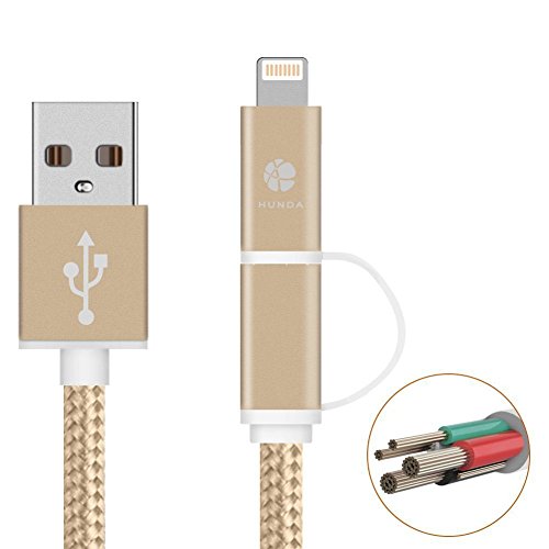 HUNDA 2 in 1 Ladekabel , 1M USB Lightning Ladekabel mit Nylon umflochtenes [Apple MFi zertifiziert] für iPhone 7/7 Plus,6S/6S Plus 6/6 Plus, 5/5 S , iPad Air 2, iPad Mini 3 und Android-Handys (Hellrosa) - 2