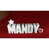 Beton, Steinguss Buchstaben 3 D Deko Schriftzug Namen MANDY als Geschenk verpackt! Ein ausgefallenes Geschenk zur Geburt, Taufe, Geburtstag oder auch zu anderen Anlässen.