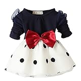 Zhuannian Baby Girls Long Sleeve Spot Bowknot Organza Dress (3-6 months, Navy Blue)