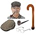 Produktbild Seemeinthat Old Man Grandad Kostüm-Zubehör-Set mit Flacher Kappe, Gehstock, Gehstock, Augenbrauen, Schnurrbart, Seitenbrille, Pfeifenbrille