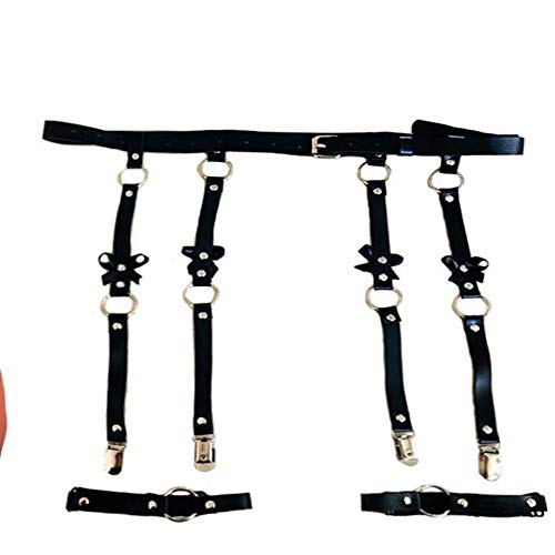 Preisvergleich Produktbild Frauen Sexy Leder Dessous Dünne Strumpfbänder Unterwäsche Weibliche Sexy Strumpfgürtel Stocking Metallclips Hochzeit Harness Hosenträger, Schwarz
