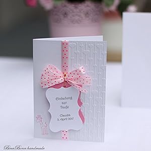 8 Einladungskarten Einladung Taufeinladung Taufe Baby rosa Handarbeit binnbonn