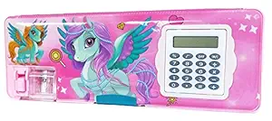 JOYLAND? unicorn pencil box 1 Pcs calculator geometry, calci Geo, Dual Sharpener With Calculator, Double sided Stationary Box for Girls & Boys Art Plastic Pencil Box ND22 (Random) (Pink)