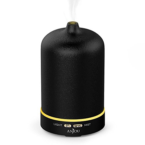 Aroma Diffuser Anjou Luftbefeuchter Oil Düfte Keramik LED mit 7 Farbwechsel 100ml für Yoga Salon Spa Wohn-, Schlaf-, Bade- oder Kinderzimmer Hotel, Schwarz