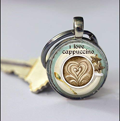 Preisvergleich Produktbild Coffee-Schlüsselanhänger, Cappuccino-Schlüsselanhänger, spezieller Schlüsselanhänger, Zubehör, Glas, rund, silberfarben