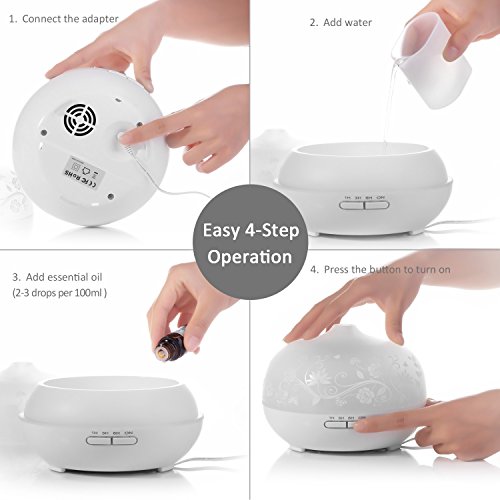 BESTEK 300ml Glas Aroma Diffuser Öl Diffusor Ultraschall Vernebler mit 7 LED Farbwechsel und Abschaltautomatik für Aromatherapie Weiß - 5