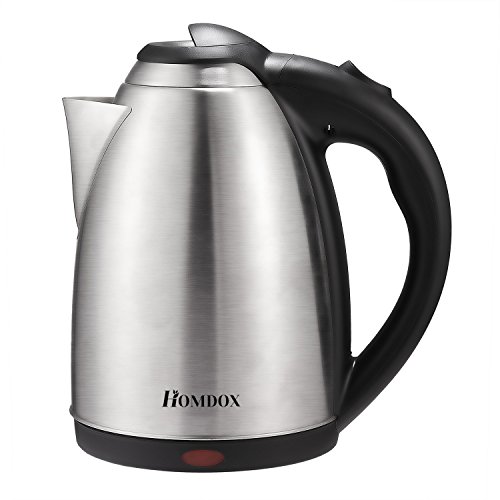 Homdox Wasserkocher Edelstahl Anti-Kalk 1.7L, mit Abschaltautomatik und Deckelverriegelung, 2200 Watt Maximal Elektrische Wasserkessel