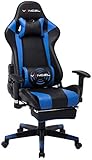 EAVANCEL Gaming Racing Chaise Ergonomique Inclinable Chaise de Jeu Fauteui de Bureau Pro Gamers de Massage avec Repose-Pieds Rétractable Support Lombaire (Bleu)