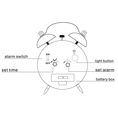 Dobess Metall Doppelglockenwecker mit Nachtlicht , ohne Ticken, 4 Zoll Geräuschlos Retro Analog Quarzwecker Glockenwecker ( Arabische Ziffern, Schwarz ) - 2