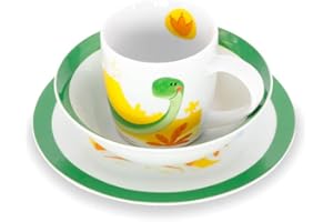 BIOZOYG Porcelanowy zestaw naczyń dla dzieci, 3-częściowy zestaw śniadaniowy, nadaje się do mycia w zmywarce, zestaw białych misek z motywem I pomysły na prezent dla dzieci I zabawne naczynia dla