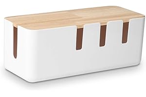 Cable Management Box by Baskiss, 30.5x12.5x11.5cm, Wood Lid, Wire Organizer for Desk TV Computer USB Hub System to Cover and Hide & Power Strips & Cords