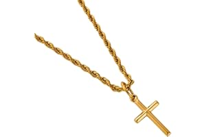 DVRK® Collar Cruz Hombre 25 mm Resistente al Agua y al Sudor - Cadena Cruz Hombre Oro o Plata sobre Base de Acero Inoxidable 316L - Colgante Crucifijo - Rosario - Regalo