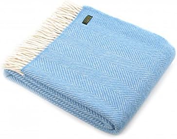 Tweedmill Textiles 100% Pure New Wool Sofa Throw Blanket - Fishbone Sea Blue