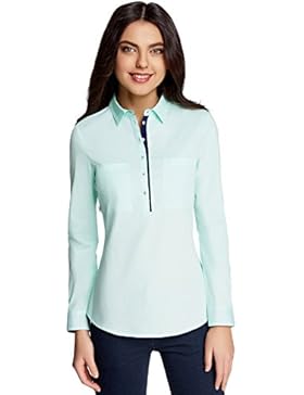 oodji Ultra Damen Tailliertes Hemd mit Brusttaschen