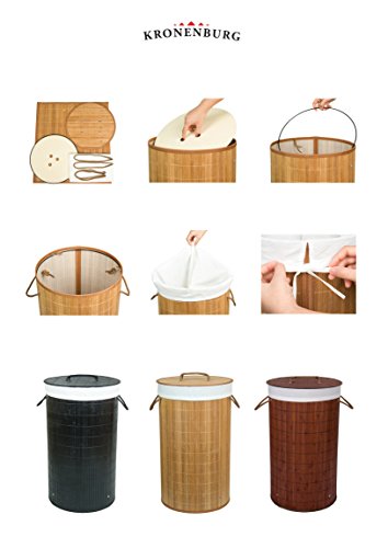 Kronenburg Bambus Wäschekorb Wäschesammler Rund mit Deckel, 58 cm x 35 cm Ø, Natur - 6