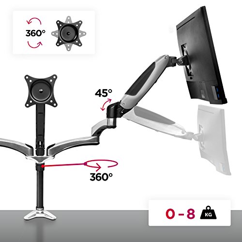 Duronic DM653 Monitor-Tischhalterung für drei LCD/LED Computer Bildschirme / Fernsehgeräte, mit Höhenverstellung durch Gasspannungsregelung / Neig, Schwenk und Rotierfunktion - 4