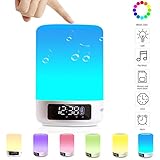 Keynice Multicolor Lampe de Chevet tactile Portable Sans Fil Bluetooth Haut-Parleur carte Micro SD Soutenue Compatible avec iPhone iPad Android Smartphones Horloge réveil avec affichage à LED-Blanc