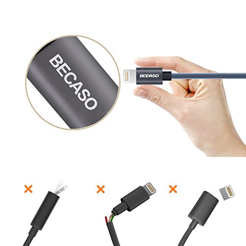 Lightning Kabel BECASO Iphone Ladekabel Datenkabel 2M für iPhone 7/7 Plus SE 6S/6S Plus/6 Plus, 5S/5C/5S Plus/5 Plus, iPad Air 2, iPad Mini 3(Grau) - 4