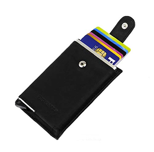 Preisvergleich Produktbild FIGURETTA Hunter Kreditkartenetui - Smart Wallet Herren Leder Schwarz - Protektor herausnehmabar - RFID Blocker Schutz - Ideales Mini Wallet für die Hosentasche oder Jacket