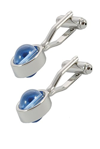 COLLAR AND CUFFS LONDONCufflinks for Men Blue - With Box - Spinning Marble - Moving - Glass - Silver and Light Blue Colours - One Pair