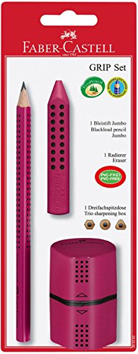 Faber-Castell 280283 - Jumbo GRIP Set, mit 1 Bleistift, 1 Radierer + 1 Spitzer, brombeere