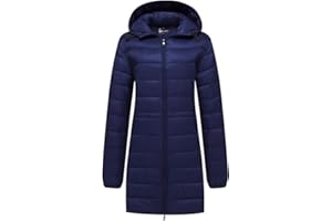 Wantdo Piumino Lungo con Cappuccio Cappotto Leggero Ripiegabile Giubbotto con Zip Antivento Giacca Calda Invernale Trapuntata Donna
