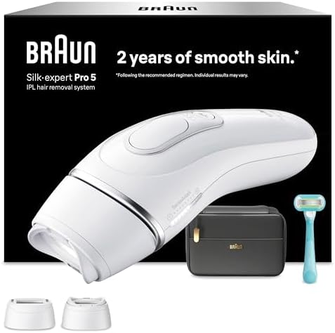 Braun Silk·Expert Pro 5, Epilatore Luce Pulsata Smart, Epilazione Laser Peli Donna a Casa, Riduzione Permanente dei Peli, con 2 Testine, Custodia e Rasoio Gillette Venus, Pl5234